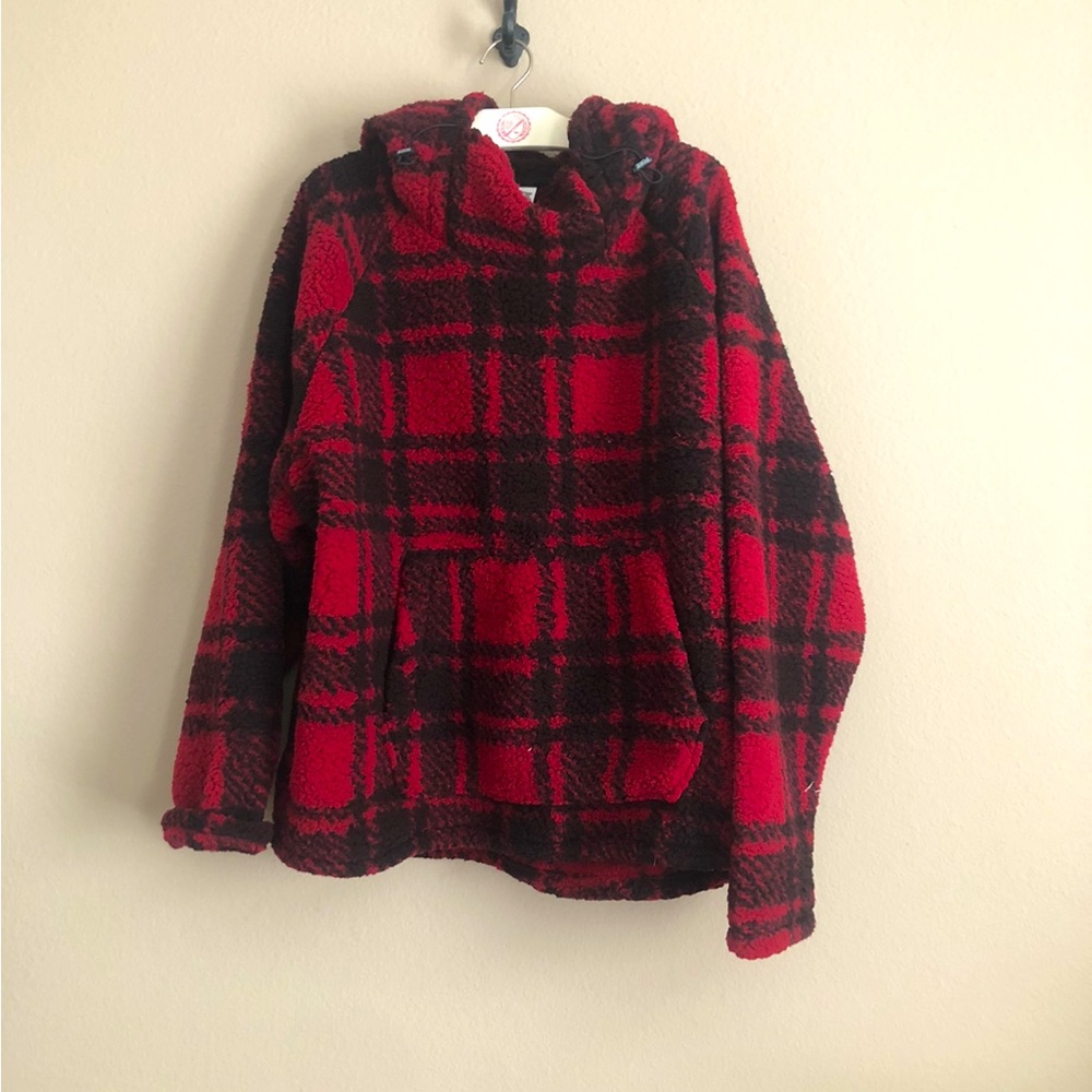 Victoria’s Secret Pink New Checkered Red & Black Sherpa  Pullover